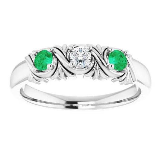 Drei-Stein-Diamant-Ring Antik-Stil 0,60 Karat Smaragd
