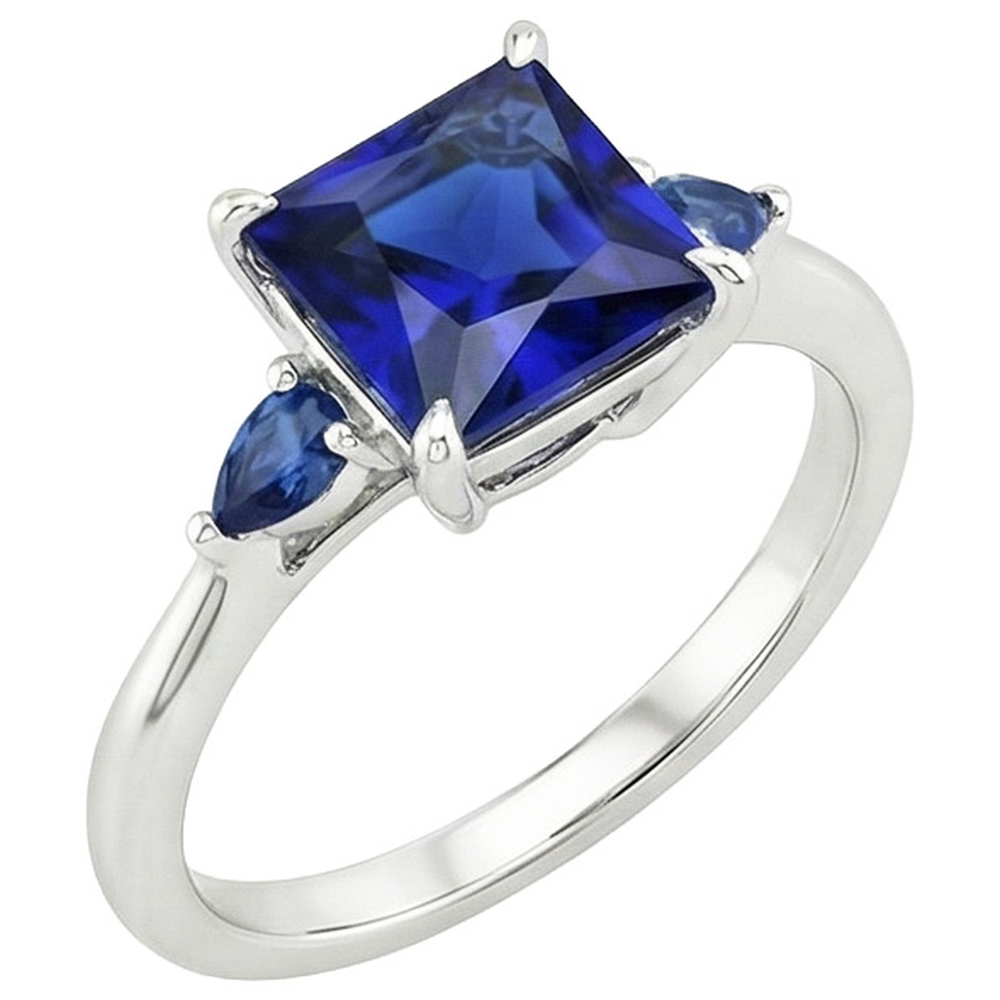Drei-Stein-Edelstein-Ring Prinzessin & Birne Ceylon Saphire 5,25 Karat