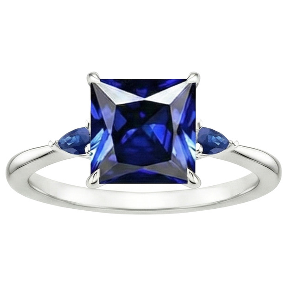 Drei-Stein-Edelstein-Ring Prinzessin & Birne Ceylon Saphire 5,25 Karat