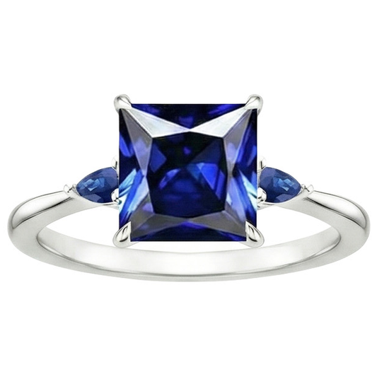 Drei-Stein-Edelstein-Ring Prinzessin & Birne Ceylon Saphire 5,25 Karat