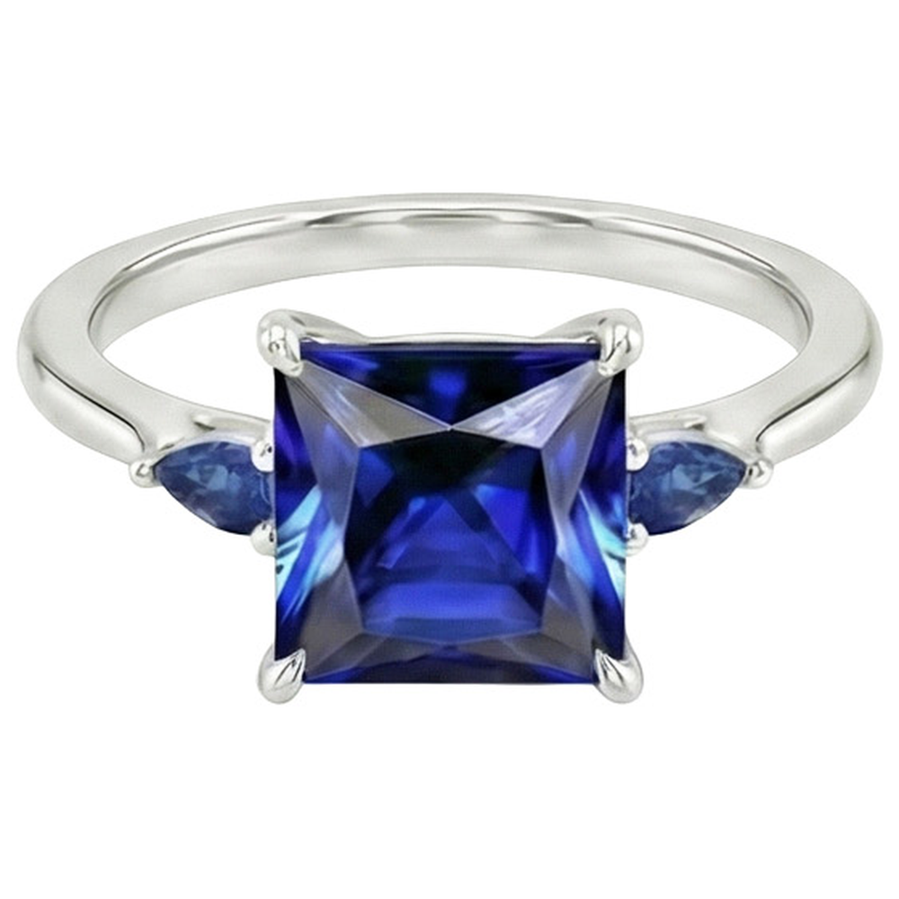 Drei-Stein-Edelstein-Ring Prinzessin & Birne Ceylon Saphire 5,25 Karat