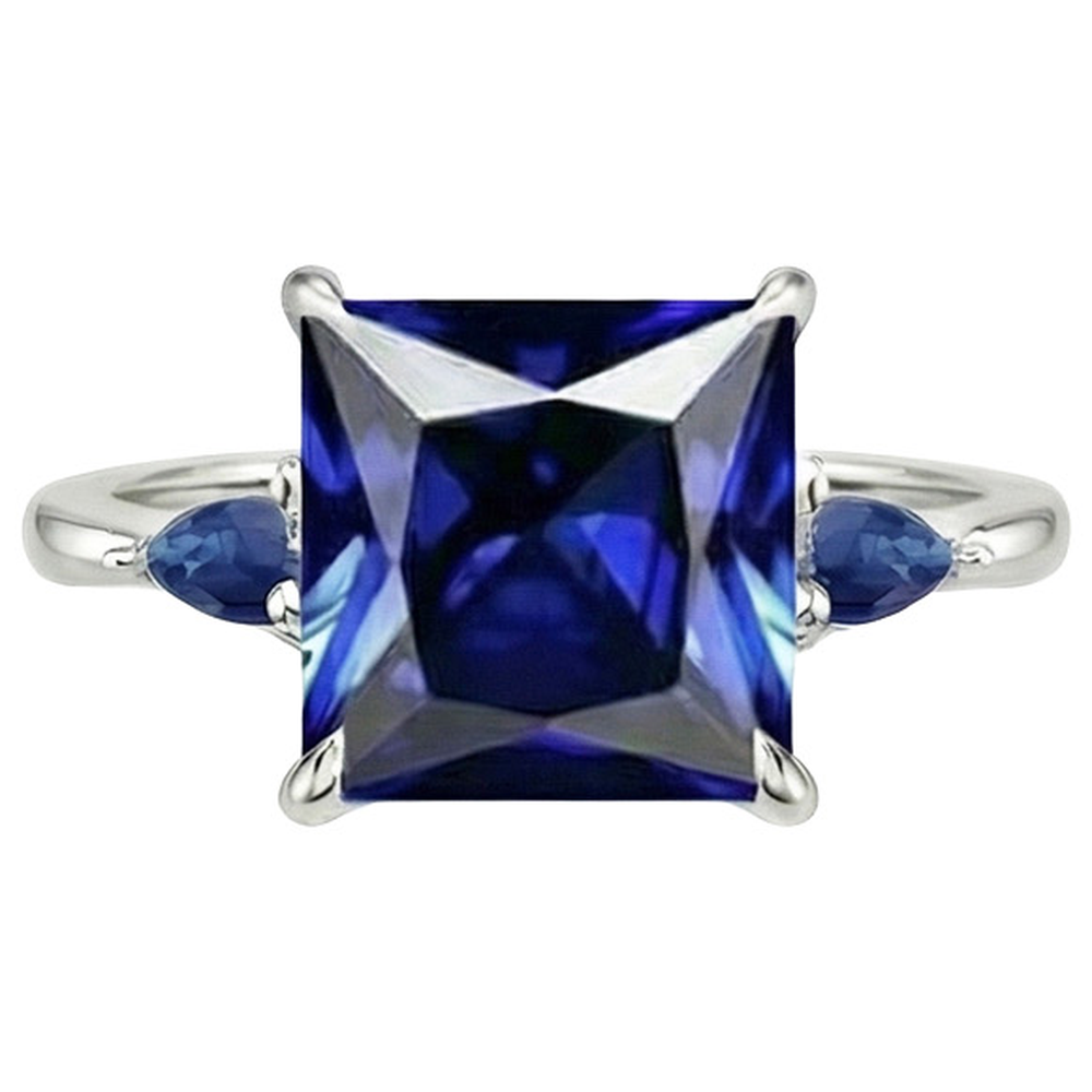 Drei-Stein-Edelstein-Ring Prinzessin & Birne Ceylon Saphire 5,25 Karat