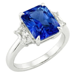 Drei-Stein-Edelstein-Saphir-Ring mit strahlenden Natürlicher Diamant ( nicht im Labor gezüchtet )en 3,50 Karat
