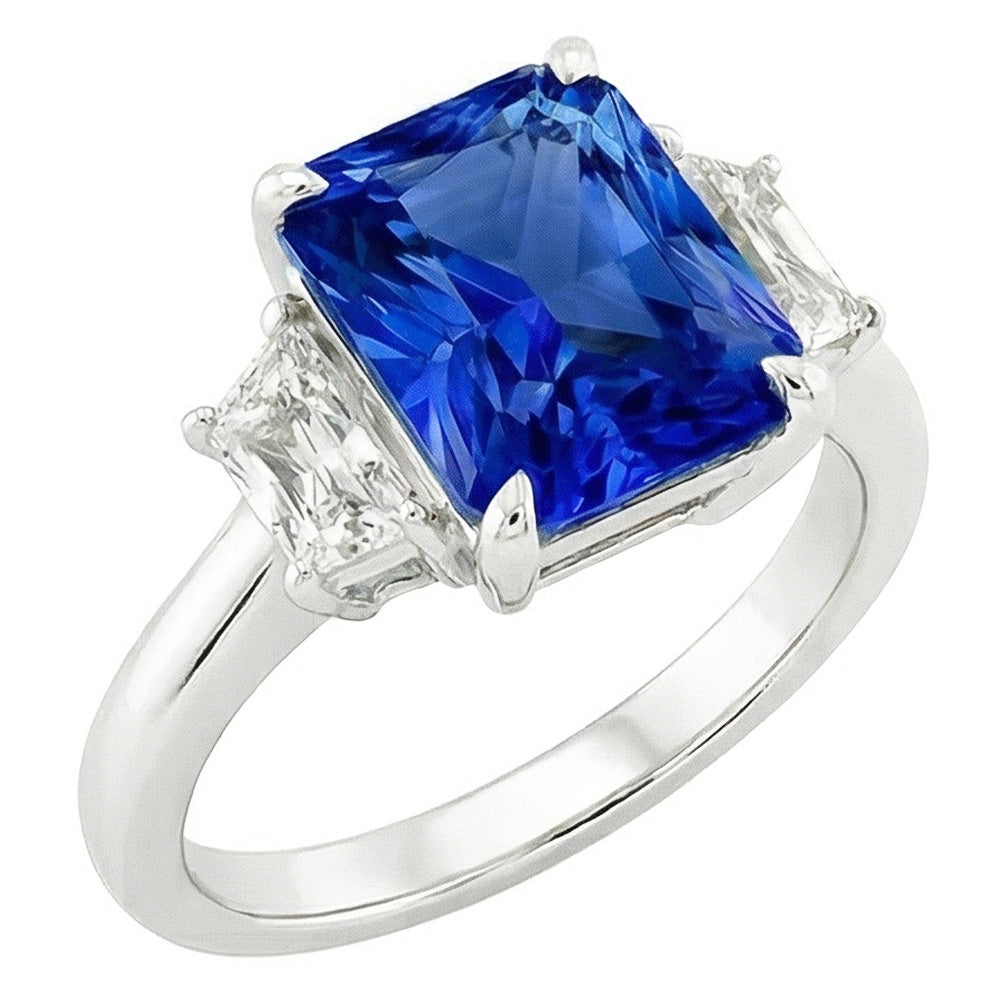 Drei-Stein-Edelstein-Saphir-Ring mit strahlenden Natürlicher Diamant ( nicht im Labor gezüchtet )en 3,50 Karat