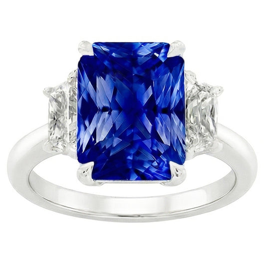 Drei-Stein-Edelstein-Saphir-Ring mit strahlenden Natürlicher Diamant ( nicht im Labor gezüchtet )en 3,50 Karat