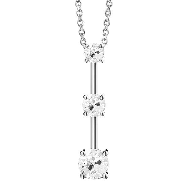 Drei-Stein-Gold-Echt Diamant-Anhänger rund alter Bergmann 2 Karat Zinken-Set