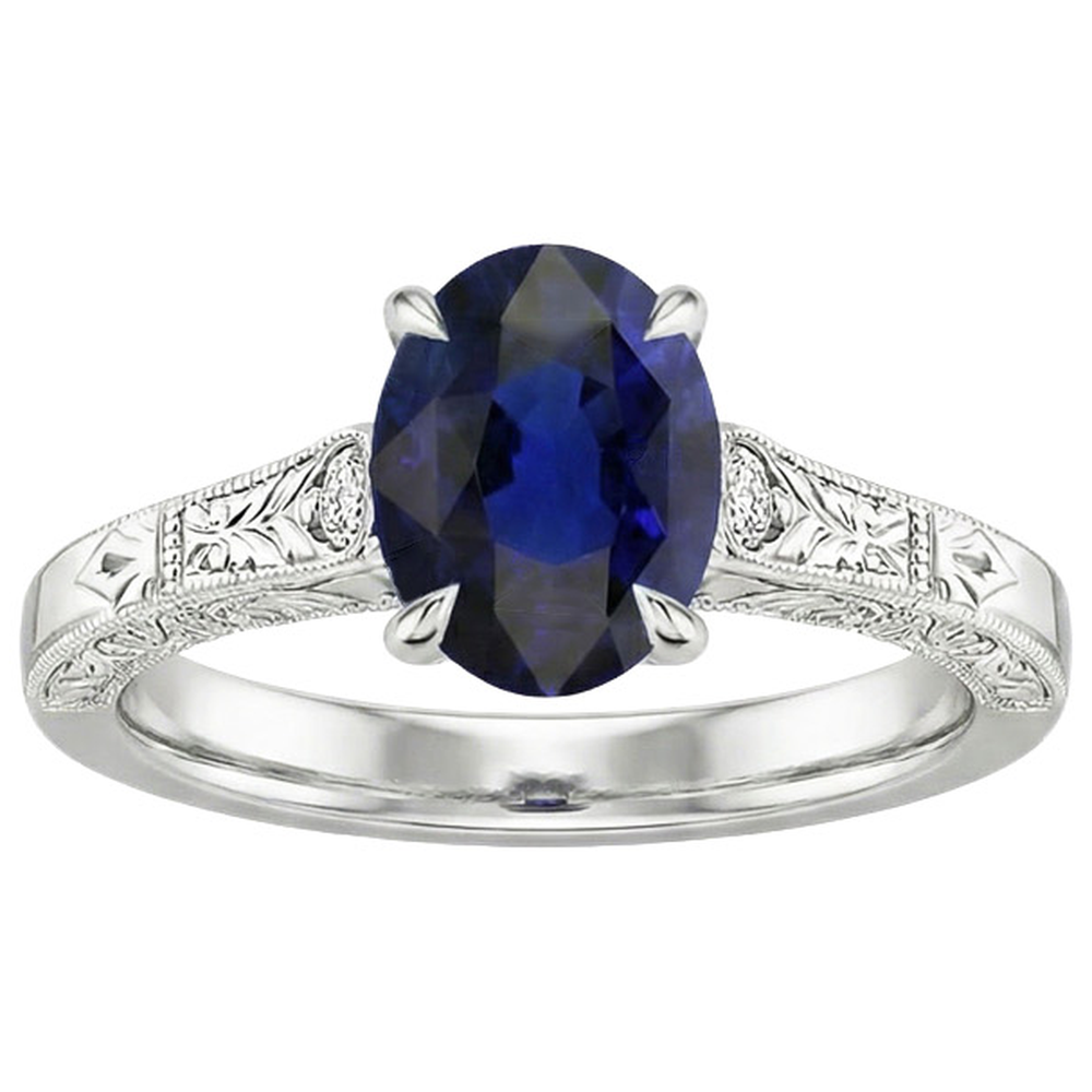 Drei-Stein-Ring im Vintage-Stil Oval Ceylon Saphir 2,25 Karat