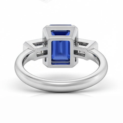 Drei-Stein-Smaragd-Aus der Erde Abgebauter Natürlicher Diamant-Saphir-Ring, halbe Lünette, 1,75 Karat