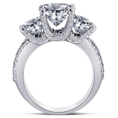 Drei-Stein-Verlobungsring Pave Echt Diamanten 4,75 Karat Gold Weiß 14K