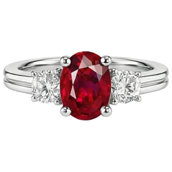 Drei Steine 3.50 Karat Rubin und Aus der Erde Abgebauter Natürlicher Diamanten Ehering WG 14K