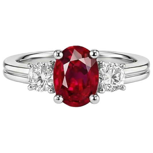 Drei Steine 3.50 Karat Rubin und Aus der Erde Abgebauter Natürlicher Diamanten Ehering WG 14K