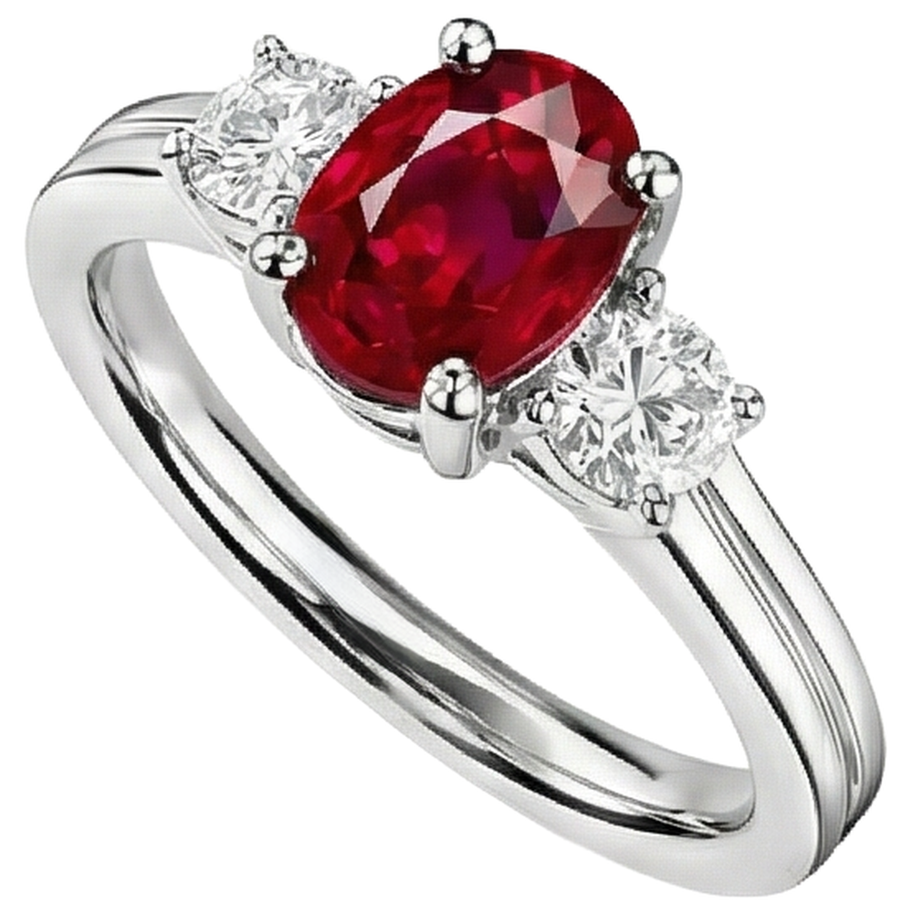 Drei Steine 3.50 Karat Rubin und Aus der Erde Abgebauter Natürlicher Diamanten Ehering WG 14K