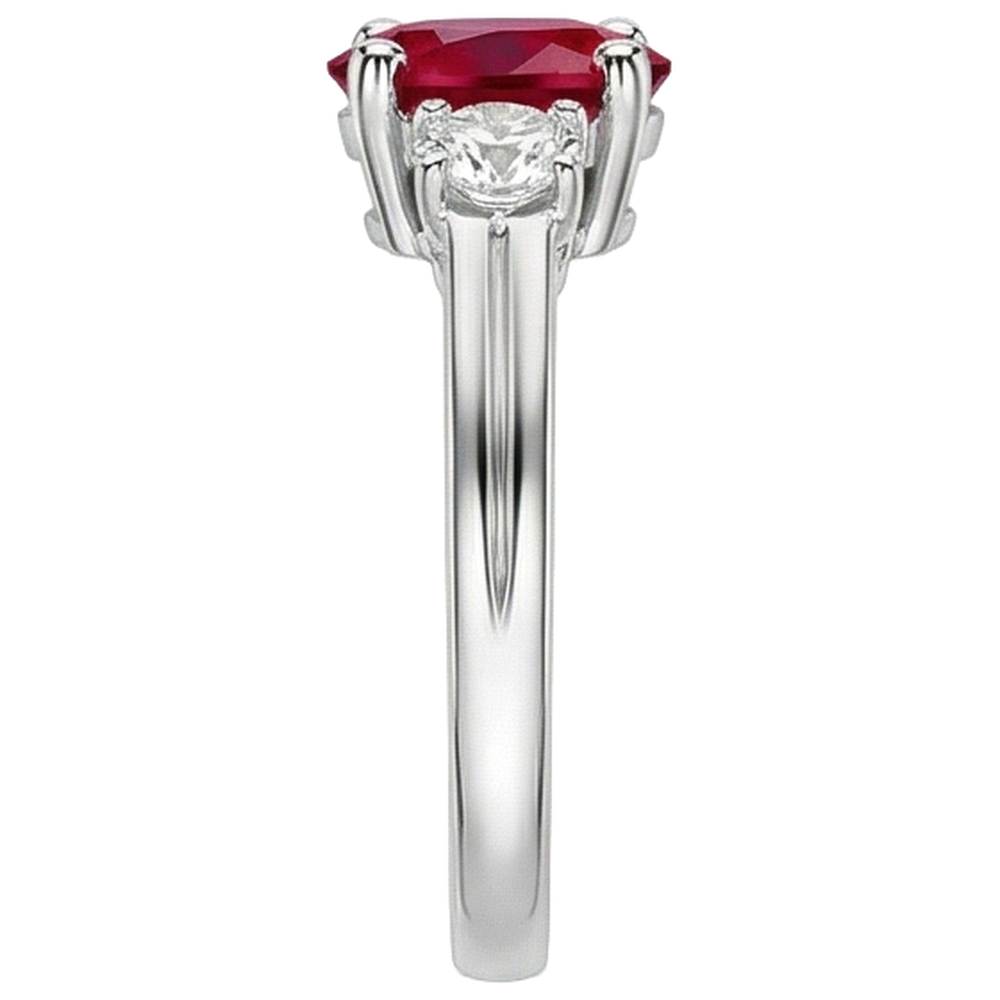 Drei Steine 3.50 Karat Rubin und Aus der Erde Abgebauter Natürlicher Diamanten Ehering WG 14K
