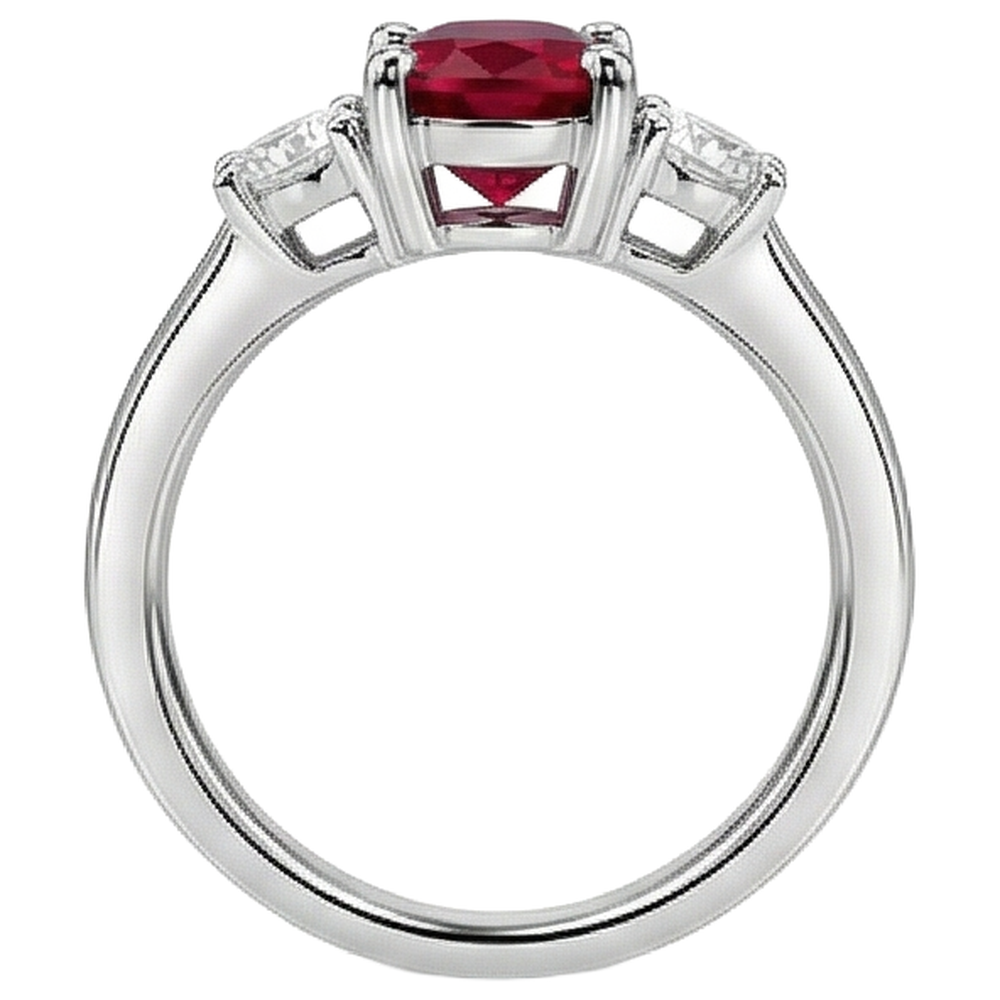 Drei Steine 3.50 Karat Rubin und Aus der Erde Abgebauter Natürlicher Diamanten Ehering WG 14K