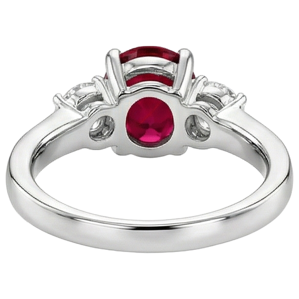 Drei Steine 3.50 Karat Rubin und Aus der Erde Abgebauter Natürlicher Diamanten Ehering WG 14K