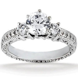 Drei Steine 3,20 Karat Echt Aus der Erde Abgebauter Natürlicher Diamanten Antik-Stil Ring Weißgold 14K