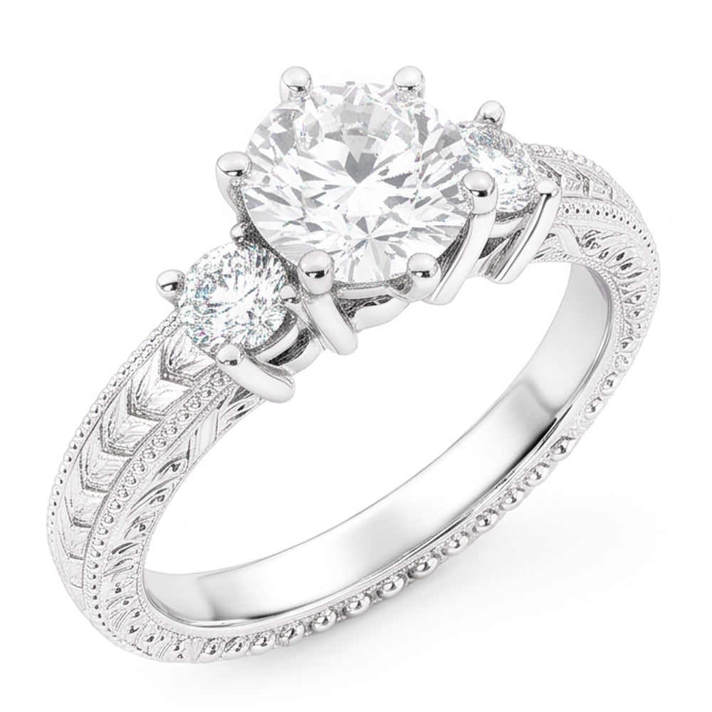 Drei Steine 3,20 Karat Echt Aus der Erde Abgebauter Natürlicher Diamanten Antik-Stil Ring Weißgold 14K