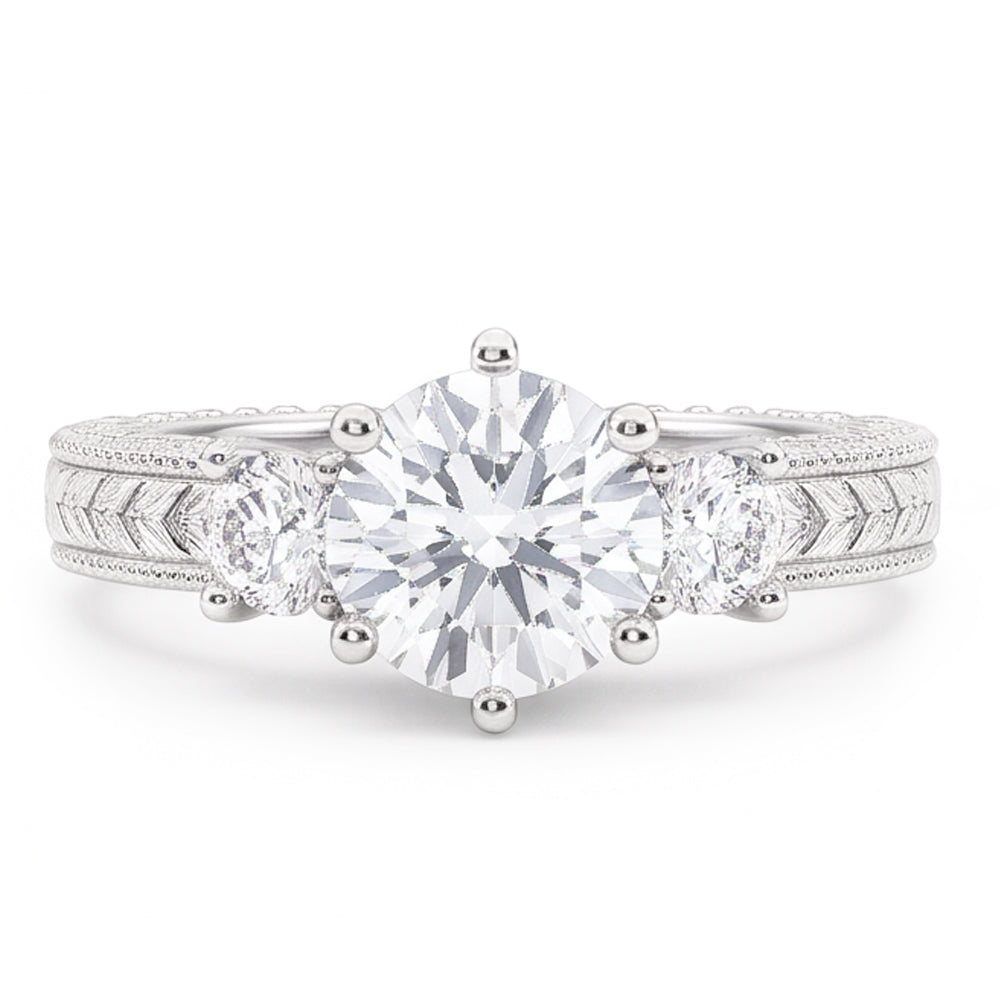 Drei Steine 3,20 Karat Echt Aus der Erde Abgebauter Natürlicher Diamanten Antik-Stil Ring Weißgold 14K