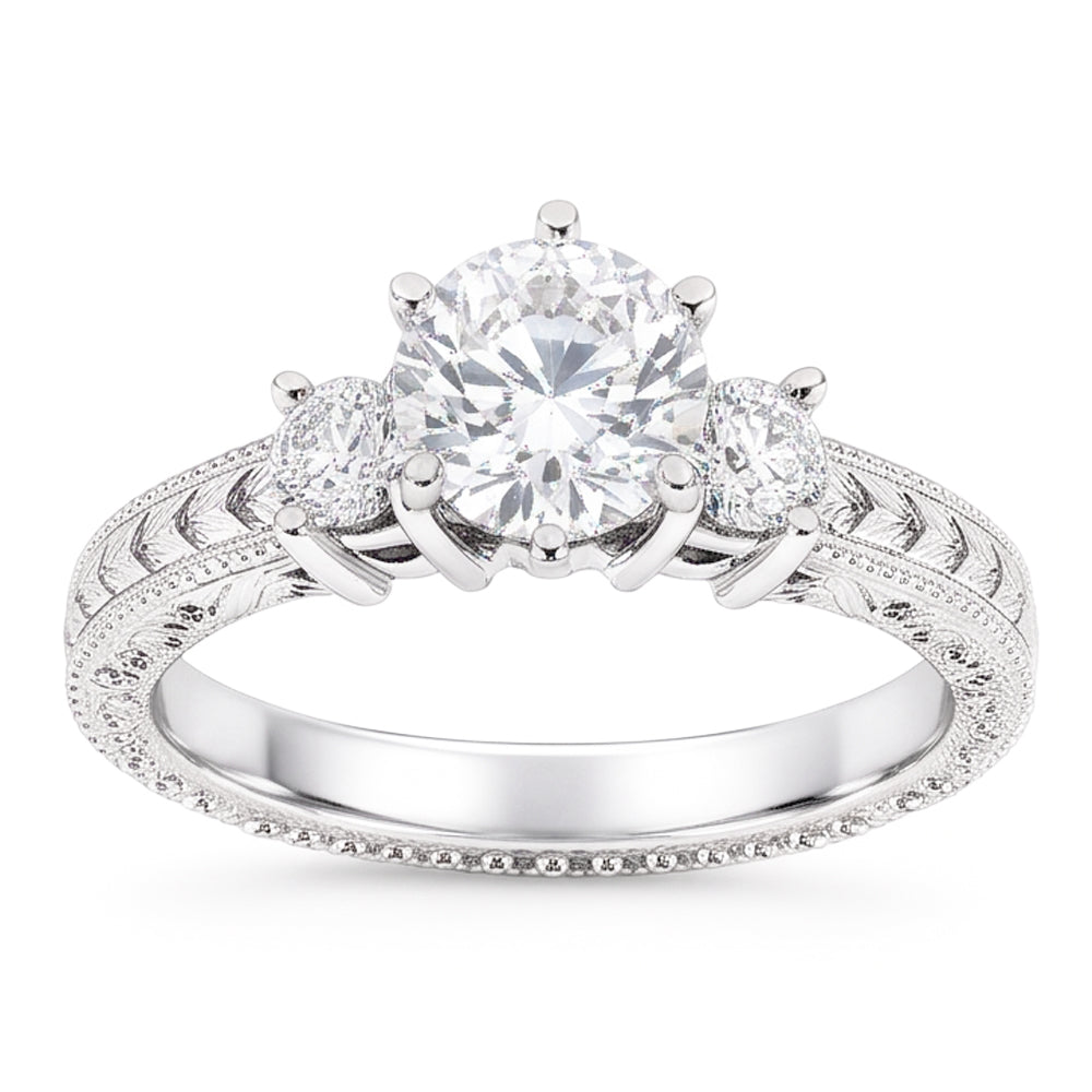 Drei Steine 3,20 Karat Echt Aus der Erde Abgebauter Natürlicher Diamanten Antik-Stil Ring Weißgold 14K