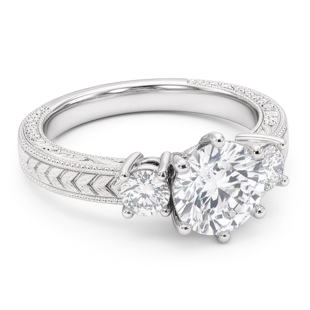 Drei Steine 3,20 Karat Echt Aus der Erde Abgebauter Natürlicher Diamanten Antik-Stil Ring Weißgold 14K