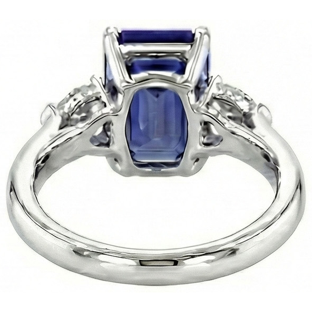 Drei Steine Blauer Saphir Schmuck Ring Birne Natürlicher Diamant ( nicht im Labor gezüchtet )en 3,50 Karat