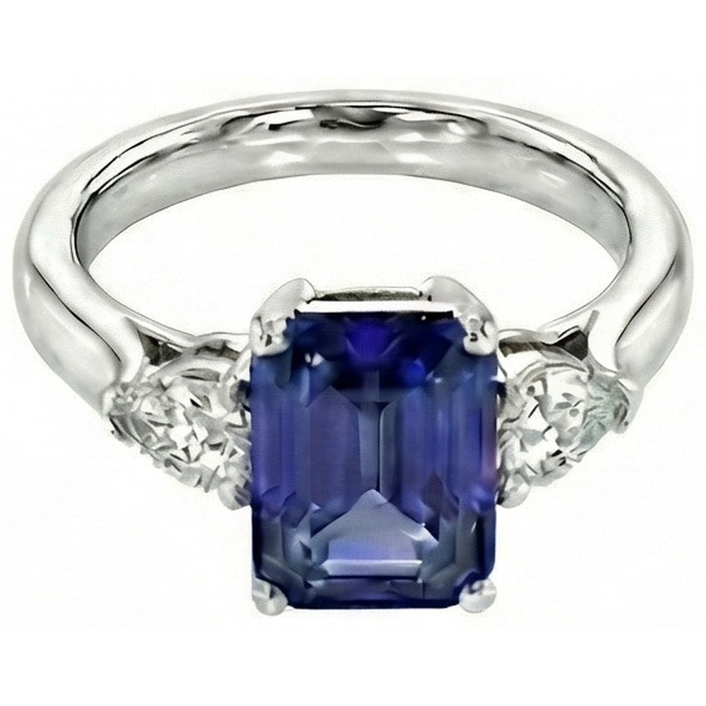 Drei Steine Blauer Saphir Schmuck Ring Birne Natürlicher Diamant ( nicht im Labor gezüchtet )en 3,50 Karat