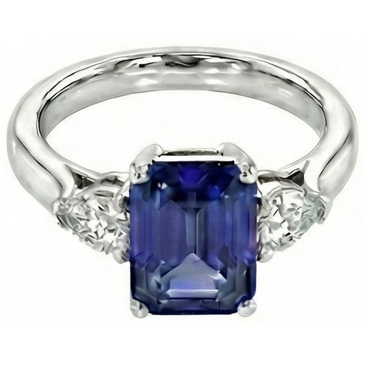 Drei Steine Blauer Saphir Schmuck Ring Birne Natürlicher Diamant ( nicht im Labor gezüchtet )en 3,50 Karat