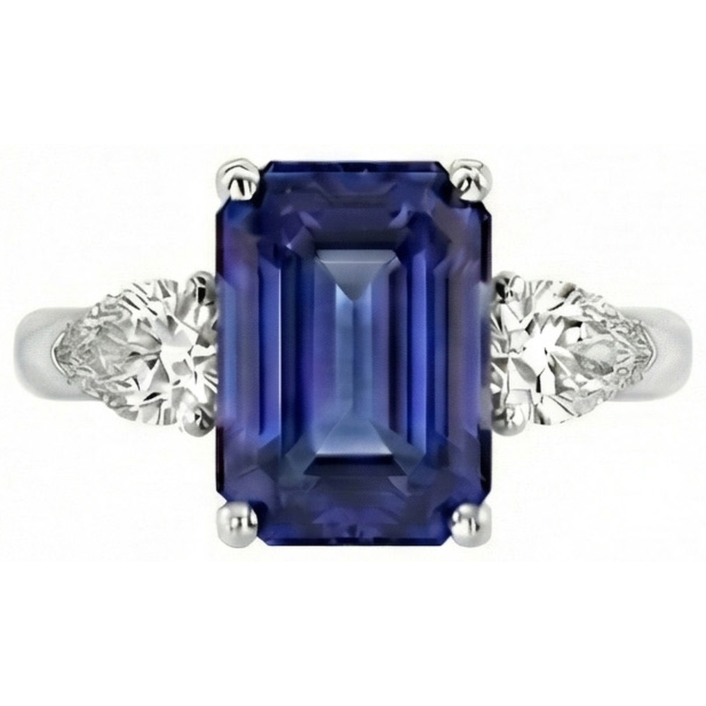 Drei Steine Blauer Saphir Schmuck Ring Birne Natürlicher Diamant ( nicht im Labor gezüchtet )en 3,50 Karat