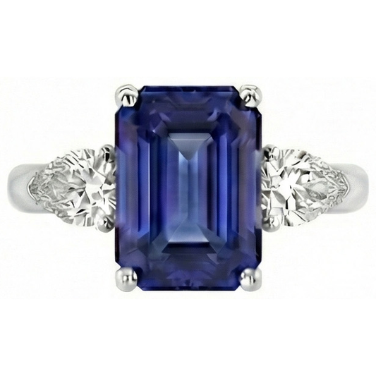 Drei Steine Blauer Saphir Schmuck Ring Birne Natürlicher Diamant ( nicht im Labor gezüchtet )en 3,50 Karat