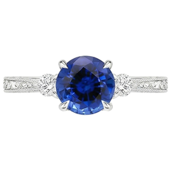 Drei-Steine-Goldring Rund Ceylon Saphir & Aus der Erde Abgebauter Natürlicher Diamant 2,50 Karat Neu