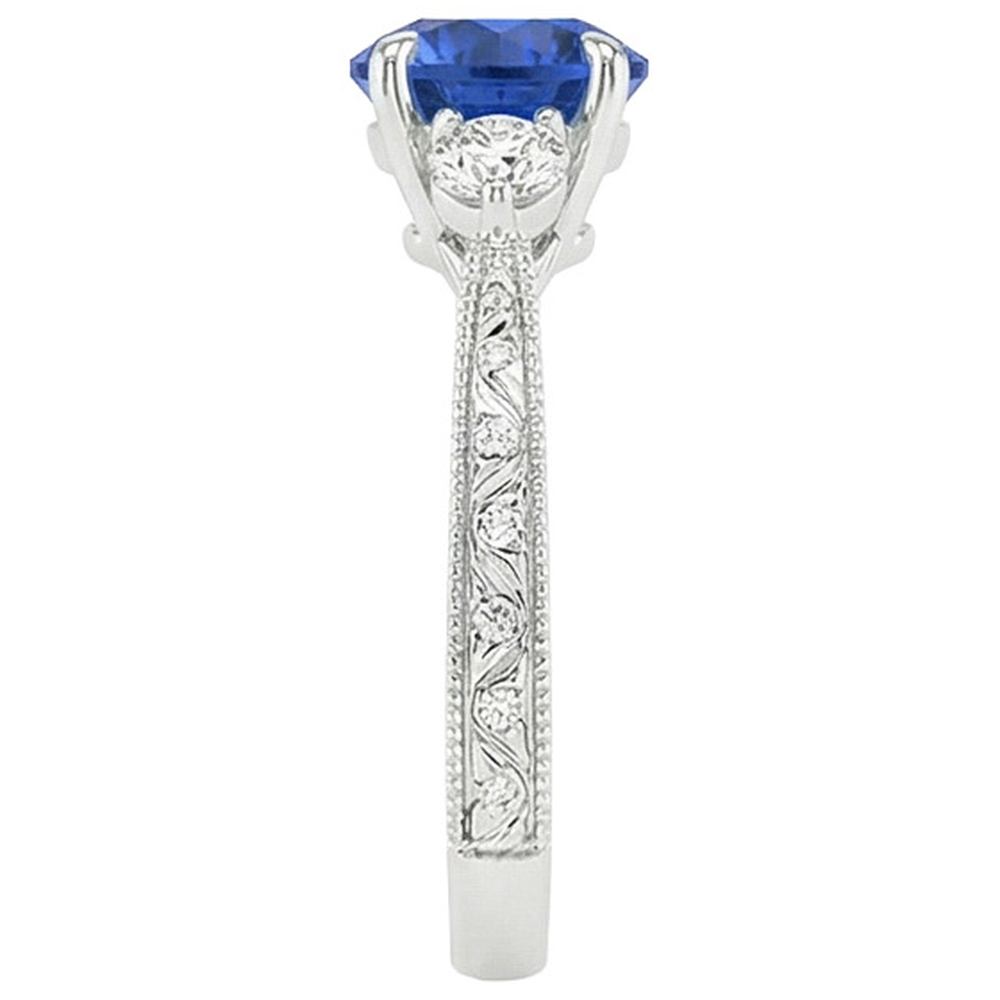 Drei-Steine-Goldring Rund Ceylon Saphir & Aus der Erde Abgebauter Natürlicher Diamant 2,50 Karat Neu