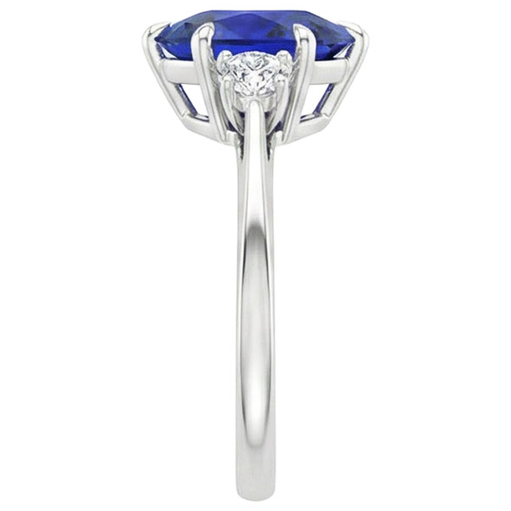 Drei-Steine-Jubiläumsring Birne Blauer Saphir & Aus der Erde Abgebauter Natürlicher Diamanten 3 Karat
