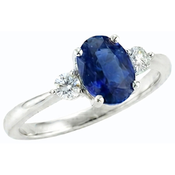 Drei Steine Ovaler Ceylon Saphir & Runder Natürlicher Diamant ( nicht im Labor gezüchtet ) Ring 2,50 Karat