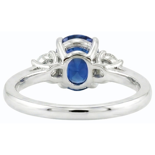 Drei Steine Ovaler Ceylon Saphir & Runder Natürlicher Diamant ( nicht im Labor gezüchtet ) Ring 2,50 Karat