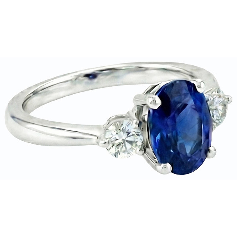 Drei Steine Ovaler Ceylon Saphir & Runder Natürlicher Diamant ( nicht im Labor gezüchtet ) Ring 2,50 Karat