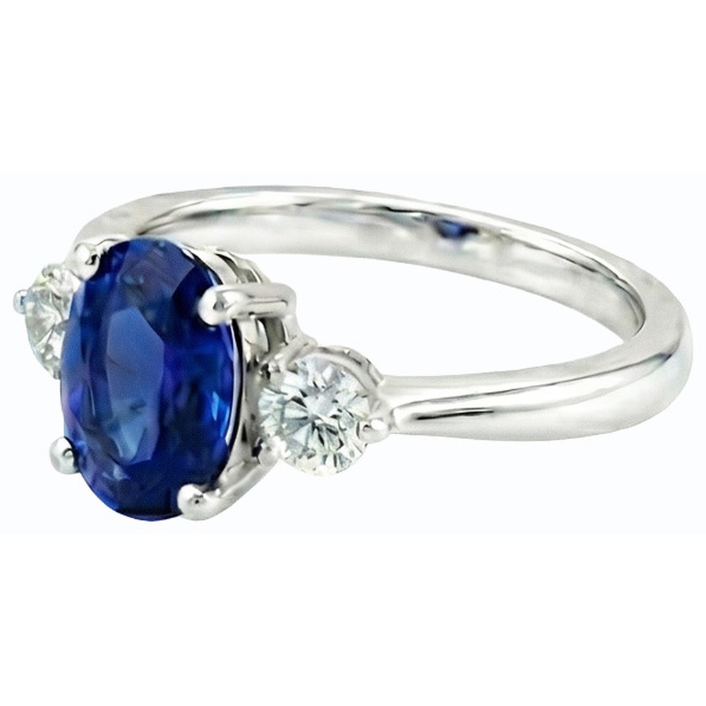 Drei Steine Ovaler Ceylon Saphir & Runder Natürlicher Diamant ( nicht im Labor gezüchtet ) Ring 2,50 Karat