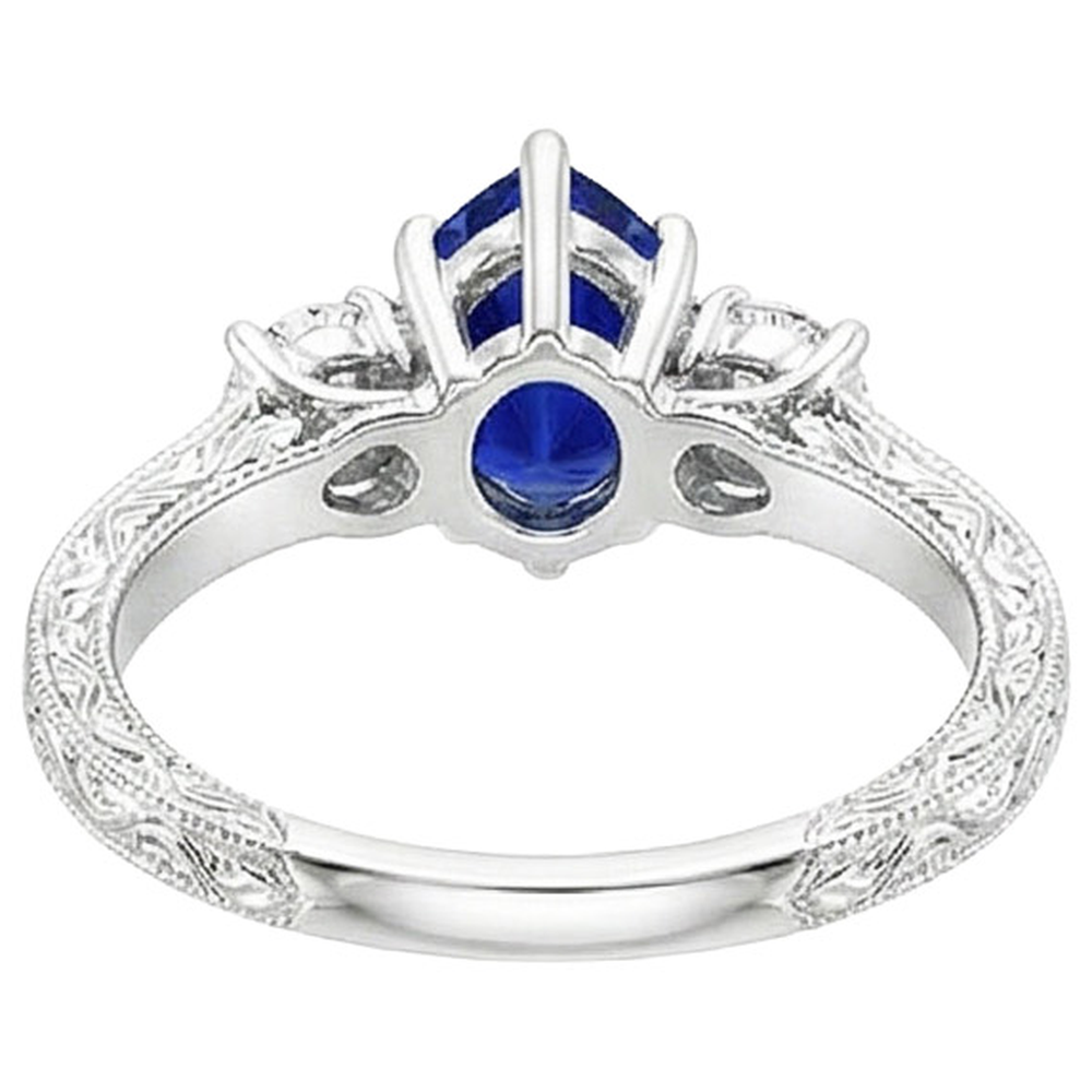 Drei-Steine-Ring Antik-Stil Birne Blauer Saphir & Aus der Erde Abgebauter Natürlicher Diamanten 5 Karat