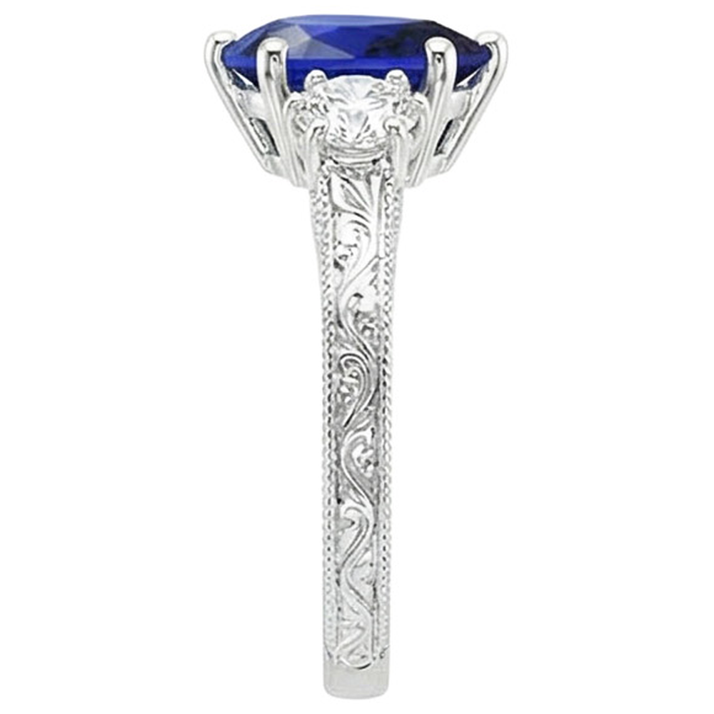 Drei-Steine-Ring Antik-Stil Birne Blauer Saphir & Aus der Erde Abgebauter Natürlicher Diamanten 5 Karat