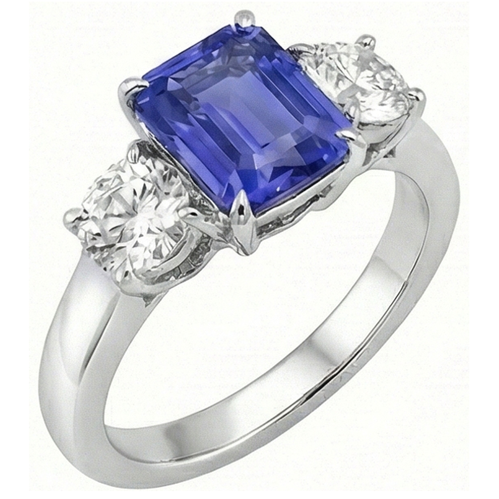 Drei-Steine-Ring Antik-Stil Smaragd Ceylon Saphir 3 Karat