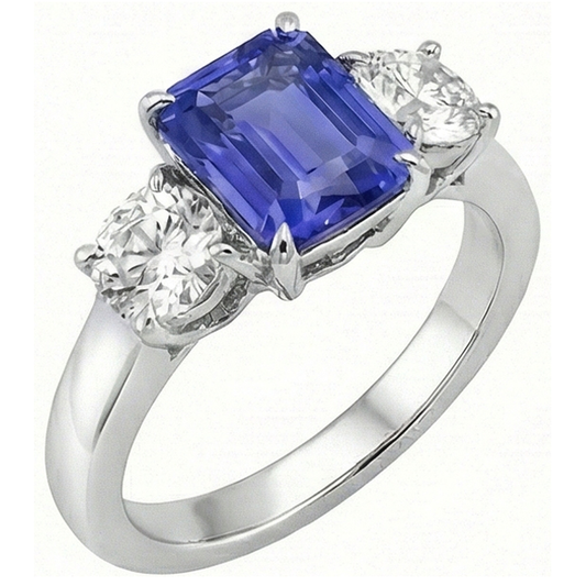 Drei-Steine-Ring Antik-Stil Smaragd Ceylon Saphir 3 Karat