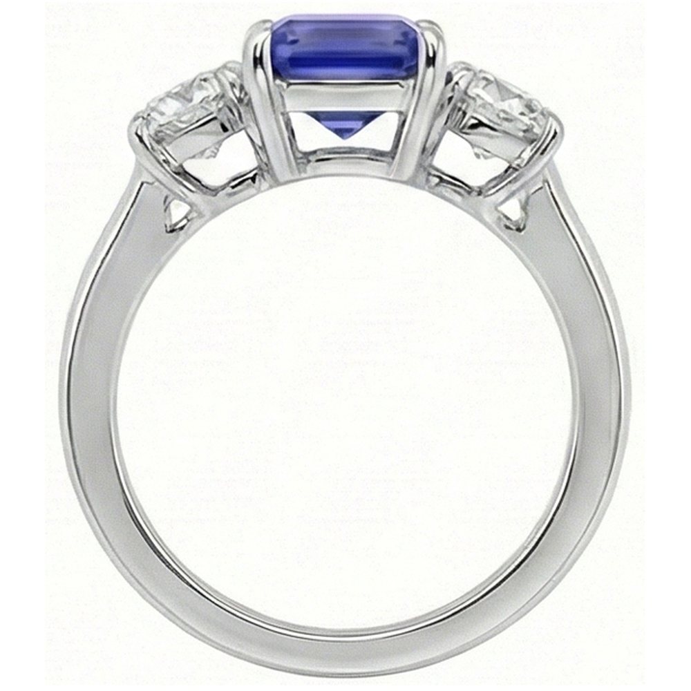 Drei-Steine-Ring Antik-Stil Smaragd Ceylon Saphir 3 Karat