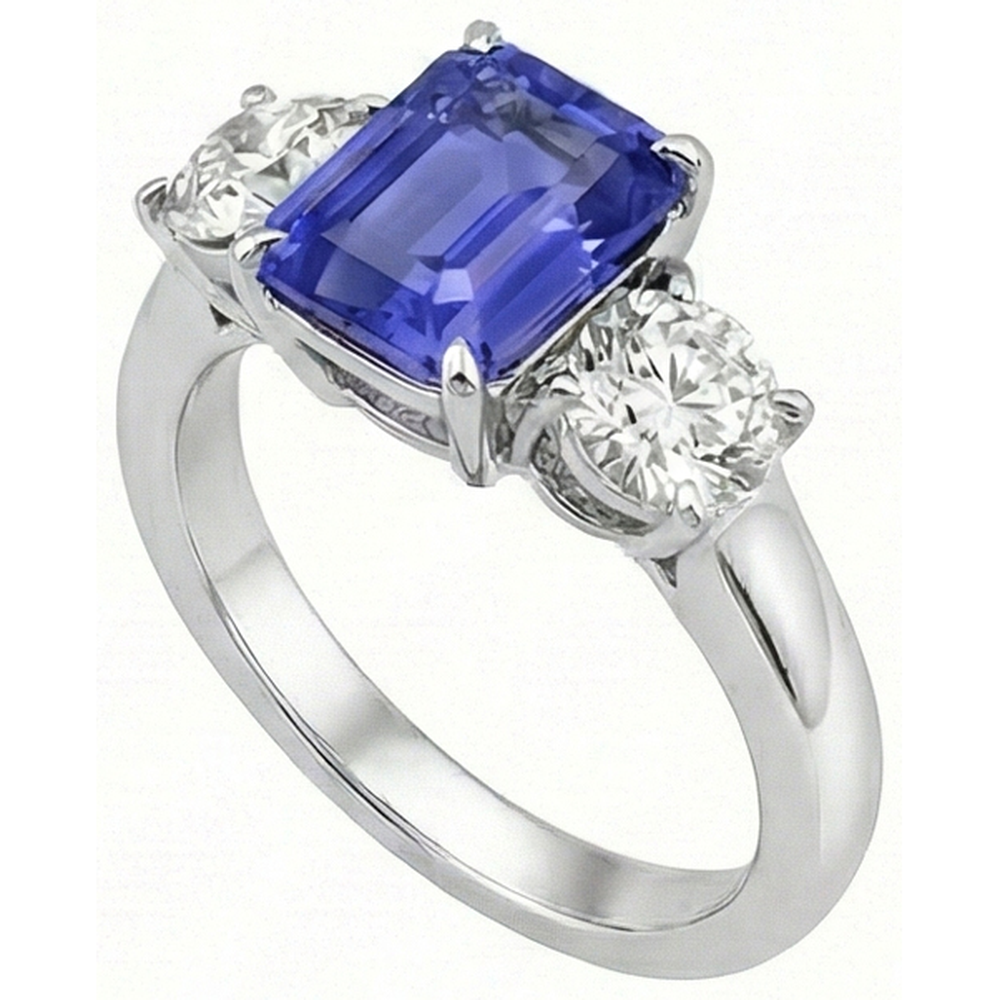 Drei-Steine-Ring Antik-Stil Smaragd Ceylon Saphir 3 Karat