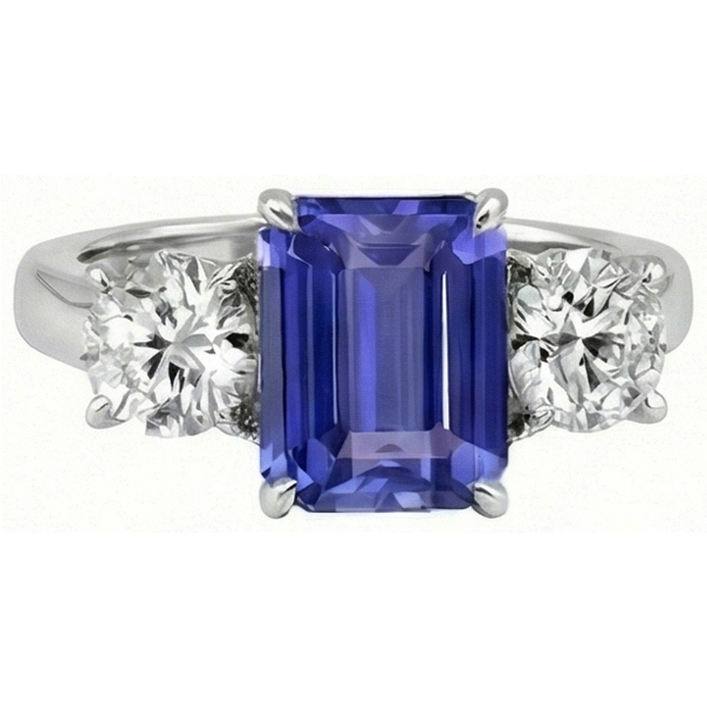 Drei-Steine-Ring Antik-Stil Smaragd Ceylon Saphir 3 Karat