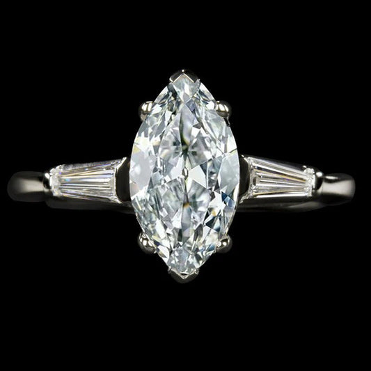 Drei-Steine-Ring Baguette & Marquise Old Mine Cut Natürliche Diamant 4.50 Karat