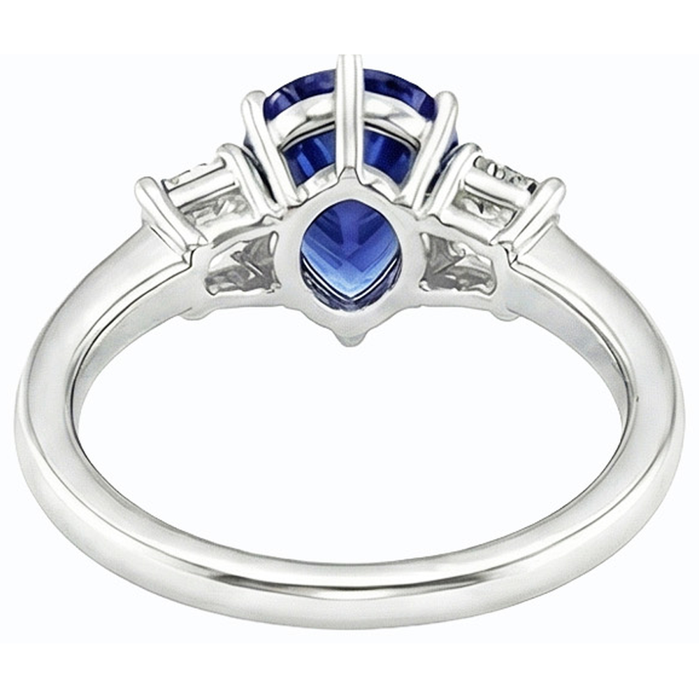 Drei-Steine-Ring Birne SriLanka Saphir 2 Karat & Smaragddiamanten