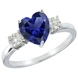 Drei-Steine-Ring Herzform Blauer Saphir Rund & Aus der Erde Abgebauter Natürlicher Diamanten 8 Karat