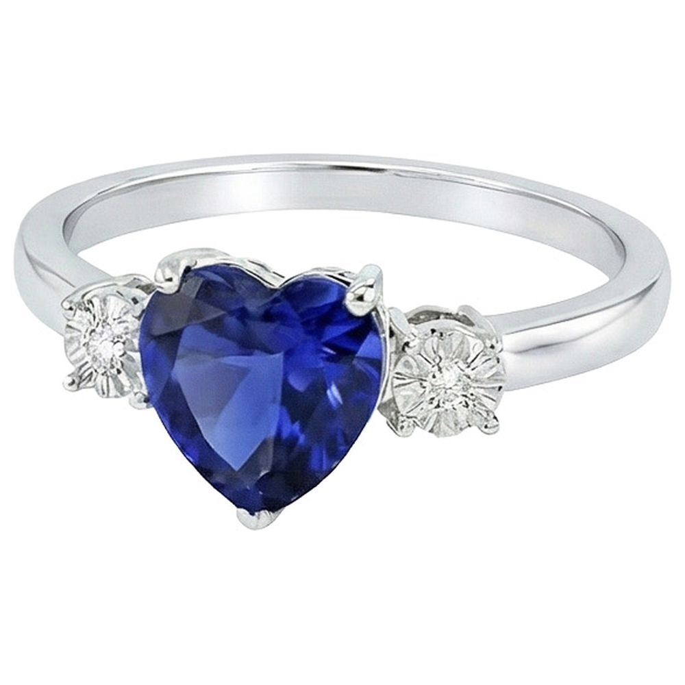 Drei-Steine-Ring Herzform Blauer Saphir Rund & Aus der Erde Abgebauter Natürlicher Diamanten 8 Karat