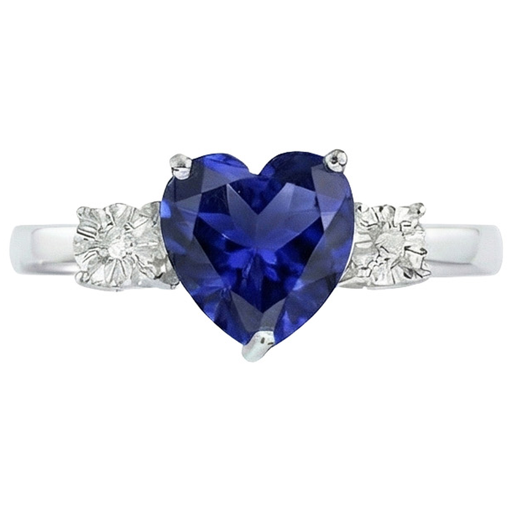 Drei-Steine-Ring Herzform Blauer Saphir Rund & Aus der Erde Abgebauter Natürlicher Diamanten 8 Karat