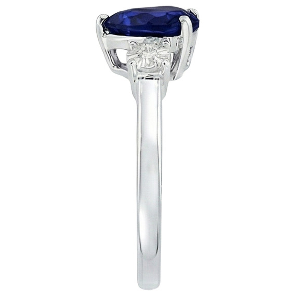 Drei-Steine-Ring Herzform Blauer Saphir Rund & Aus der Erde Abgebauter Natürlicher Diamanten 8 Karat