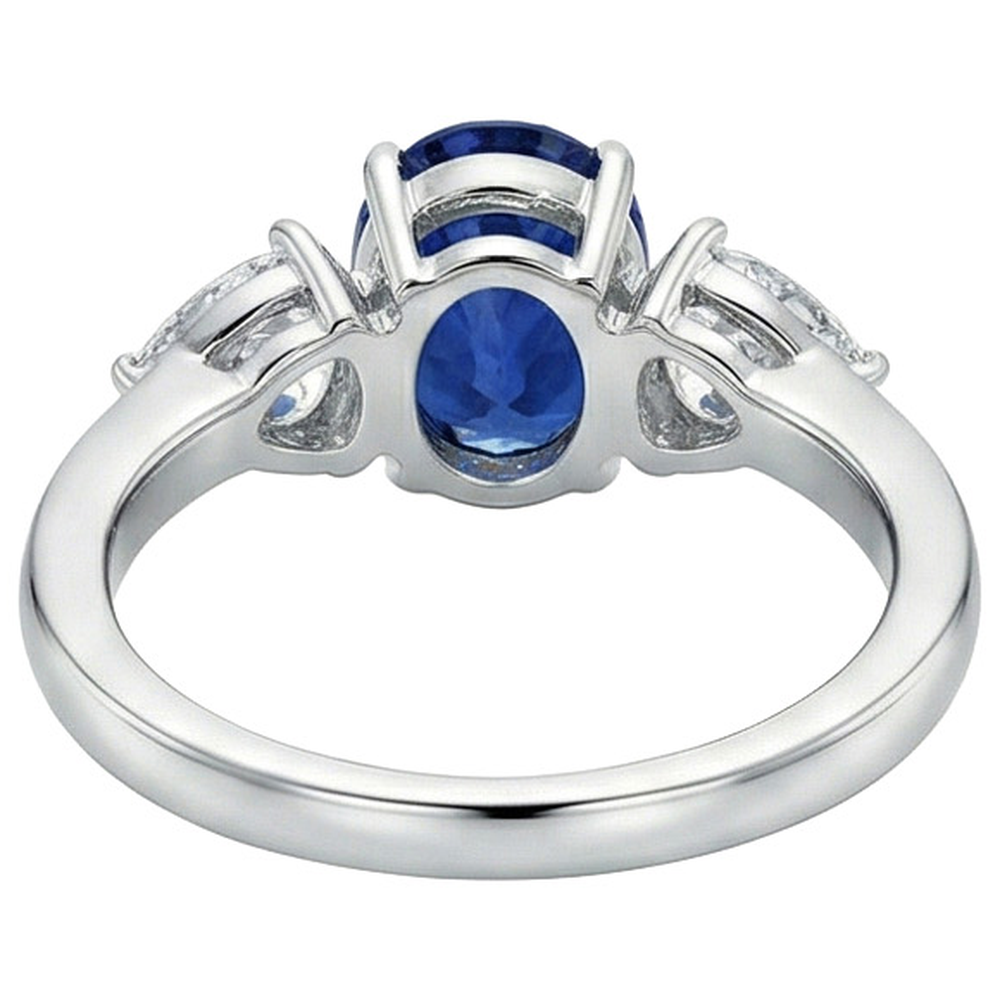 Drei Steine Ring Oval Sri Lanka Saphir & Birne Aus der Erde Abgebauter Natürlicher Diamanten 5,50 Karat